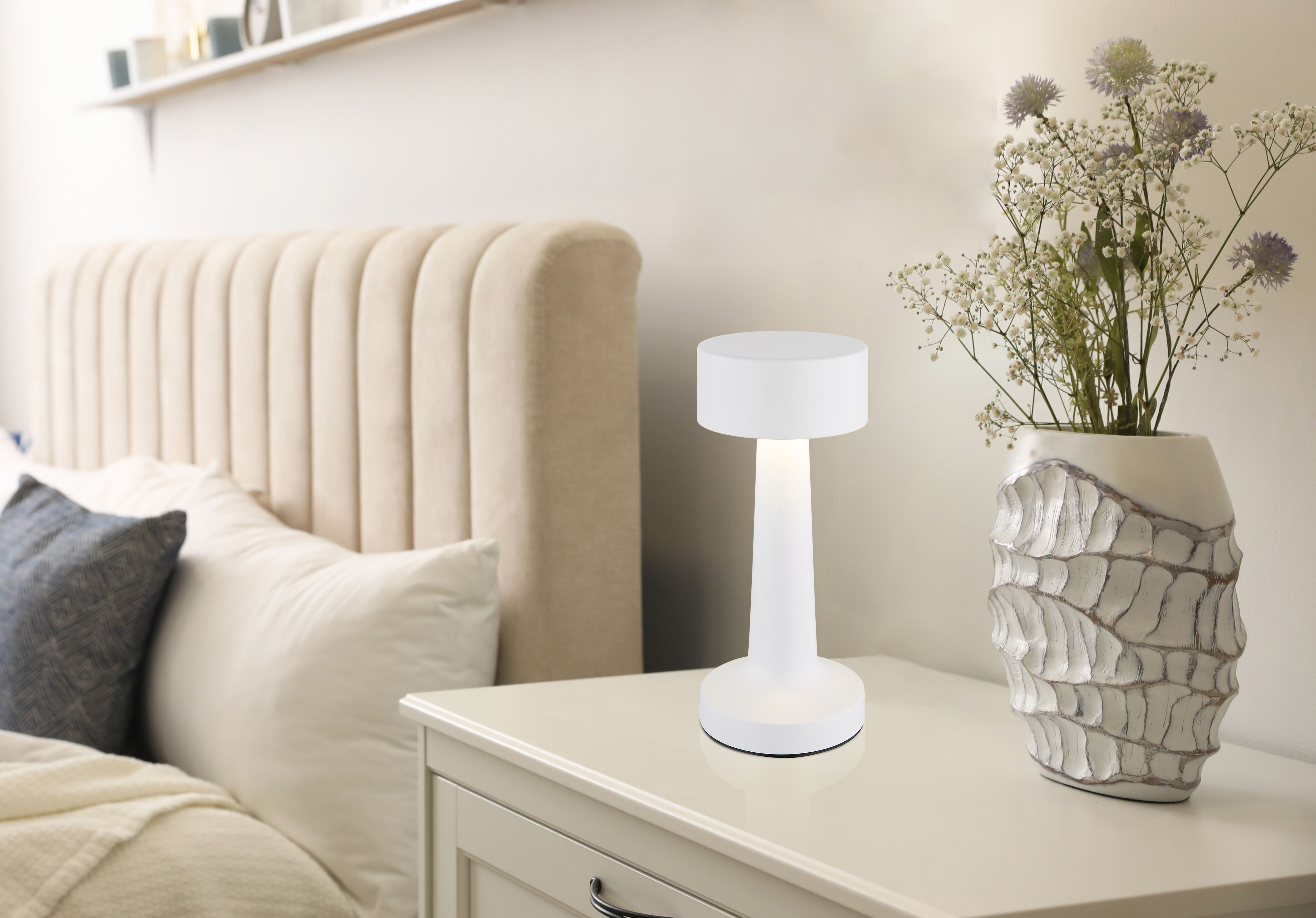 GLOBO LIGHTING LED Tischleuchte "ANGELIKA - Akkutischleuchte", weiß (weiß matt), 1, 1 Stk., Leuchten, Design Tischleuchte, Akku, modern, Akkulampe, CCT, LED Tischleuchte