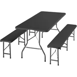 TecTake GmbH tectake 3-teilig Campingtischgarnitur Panja klappbar, wetterfest, 180x70x74 cm, anthrazit, Outdoor Gartenmöbel