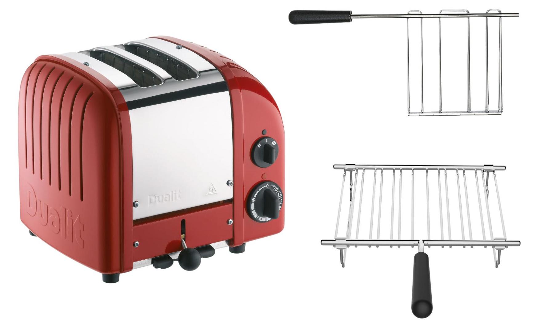 Dualit Toaster Paket 2, 2er Toaster mit Brötchenaufsatz und Sandwichzange Rot