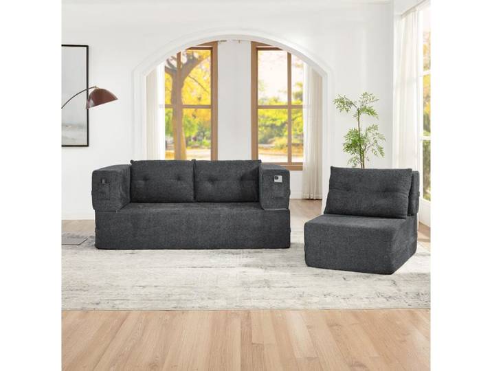 Canape Modulaire 3 Places Gris Fonce Canape Lit FloraGrace Pour Salon Sans Montage 194x97x78cm