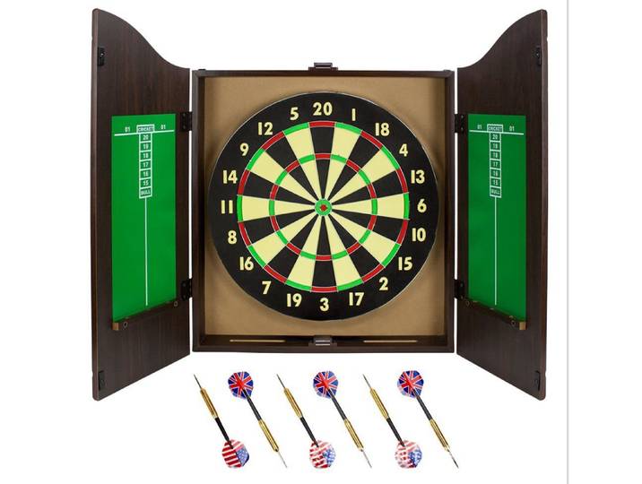 Cible de fléchettes en papier de 18 pouces avec boîte en bois de haute qualité et jeu de fléchettes