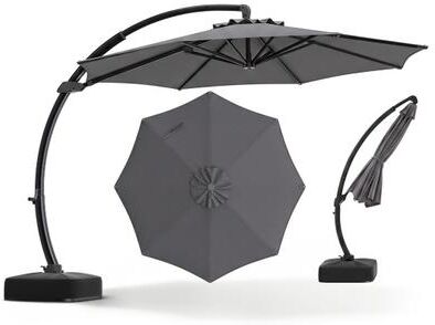 Costway 11 FT Cantilever Patio Umbrella with Base with 360° Rotation and Tilt Adjustment-Gray