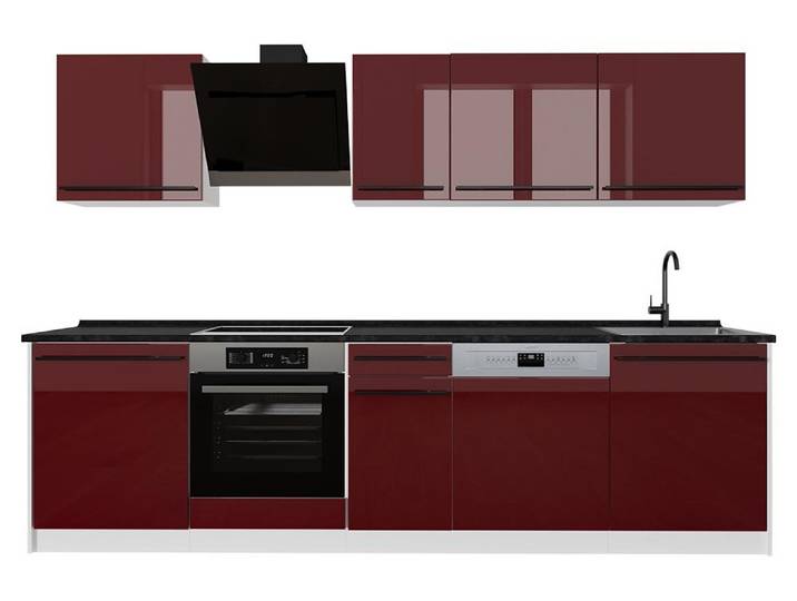 Küchenzeile Vicco R-Line Rot Hochglanz/Weiß 280 cm Arbeitsplatte Anthrazit, Model 66409
