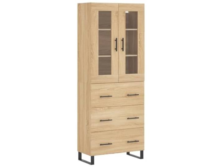 Fisinber Highboard Sonoma-Eiche 69,5x34x180 cm Holzwerkstoff 2-Teilig Vielseitiger Schrank in Sonoma-Eiche Optik für Wohnzimmer und Esszimmer mit stabilen Metallfüßen und Glasdekor.