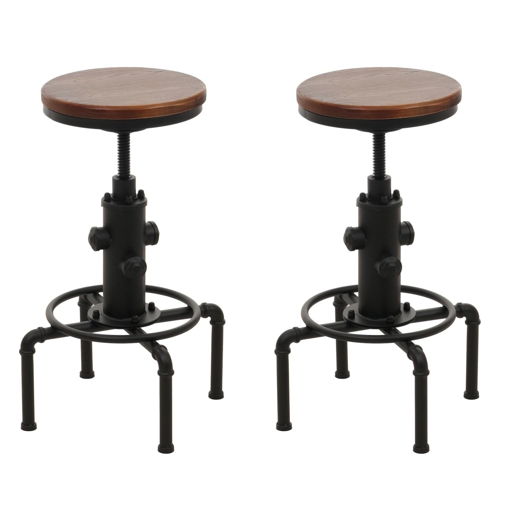 2er-Set Barhocker MCW-N23, Barstuhl Tresenhocker höhenverstellbar drehbar Fußablage Industrial Eisen Massiv-Holz ~ braun