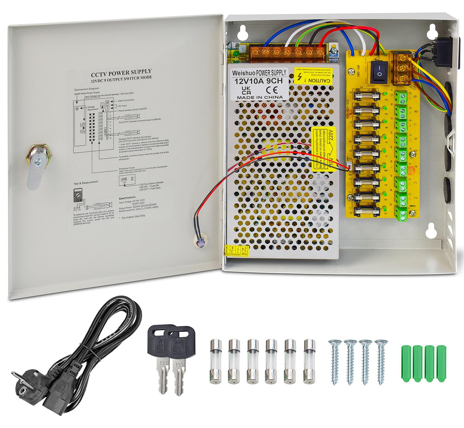 Selius 9 Kanaals Voedingskast voor CCTV Camera Voeding 12V 10A DC 120W voor Videobewaking