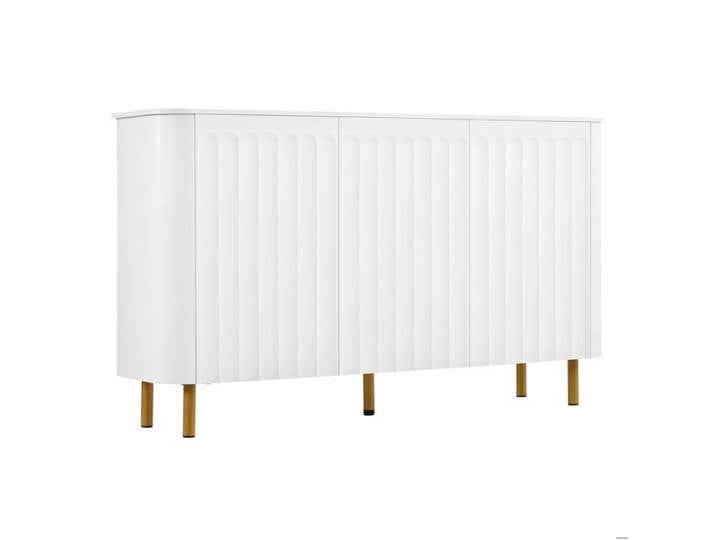 Buffet bas blanc 135 cm en MDF 3 portes sans poignées relief vertical et pieds métal