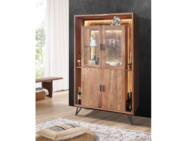 Vitrine Hudson aus massivem Akazienholz mit integrierter LED-Beleuchtung – Montierte Lieferung – 3%-Vorkasse-Rabatt