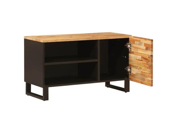 SKTQYQO TV-Schrank Braun 80 x 33 x 46 cm aus massivem Mangoholz Massives Mangoholz, schwarze Beine, mehrere Fächer, rechteckige Form, Montage erforderlich, einfache Wartung
