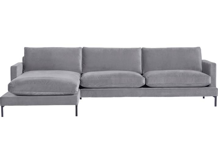 Ecksofa ANDAS Welland, L-Form , grau, B:290cm H:84cm T:171cm, Luxus-Microfaser weich (100% Polyester);Samtvelours (100% Polyester), Sofas, Ecksofa, mit schwarzen Metallfüssen, mit Federfüllung im Sitz- und Rückenkissen