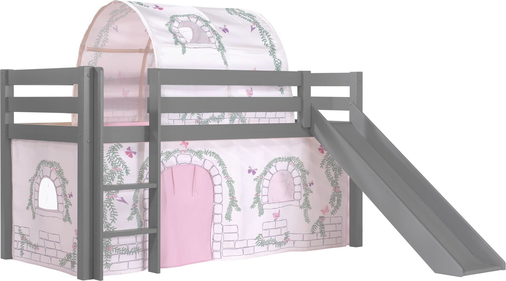 Kinderbett mit Rutsche Karolina Massivholz Grau Textilset Burg 2