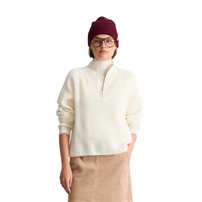 Troyer MARC O'POLO DENIM, Damen, Gr. XL, weiß (weiß blush), Strick, Obermaterial: 100% Schurwolle, regular fit normal, Pullover Troyer, regular mit weicher Haptik, reine Wolle