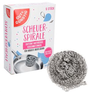 Gut&Günstig Topfkratzer Scheuerspirale 20g, aus Edelstahl, Ø 5,0 cm, 6 Stück