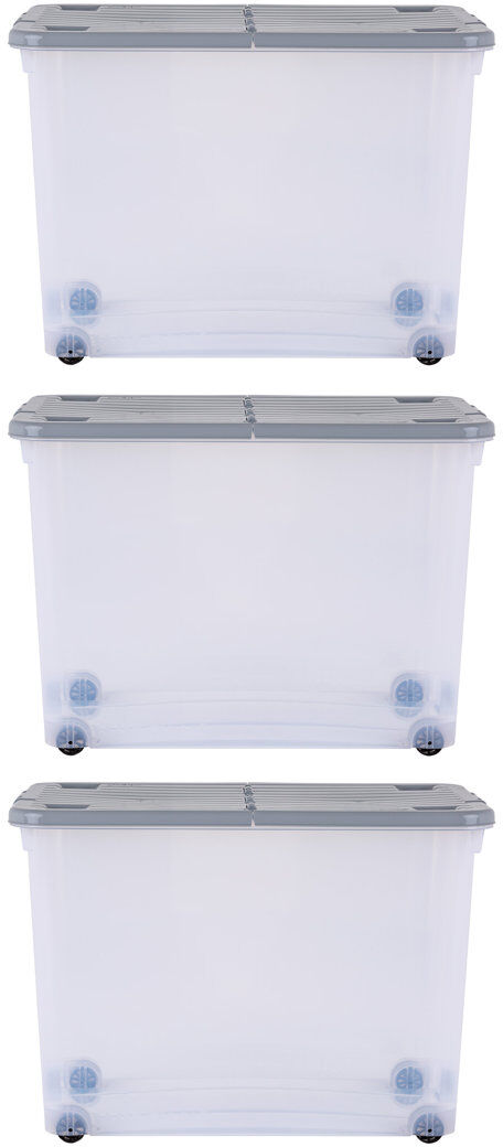 Wham 80L Box with Wheels & Folding Lid - Clear/Cool Grey Clear 80L