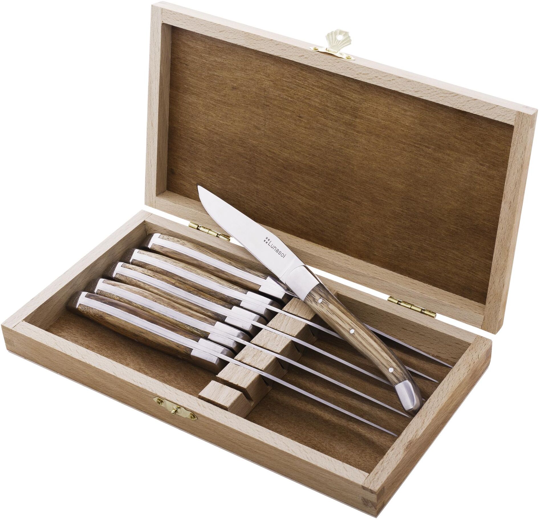 Steakmesser SOLA "Basic Country", braun (hellbraun), 6 Stk., Stahl, Essmesser, Steakmesser, Holzart: Zebrano (Nigeria) hellbraun 6 Stk.