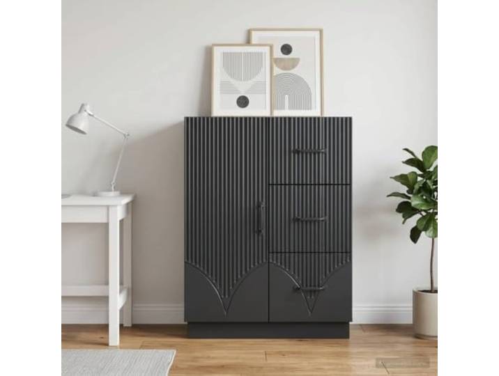 RJPLMFV Sideboard mit Schublade, Schwarz, 66 x 34,5 x 87 cm Holzwerkstoff, optimierte Aufbewahrung, elegantes Design, einfache Montage, einfache Reinigung