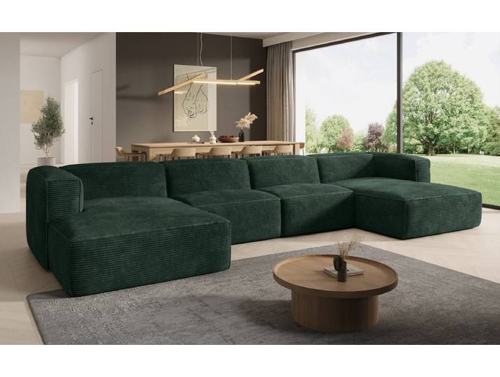 Designer Sofa Comfy U in Cord - Cord - Grün - Luxusbetten24