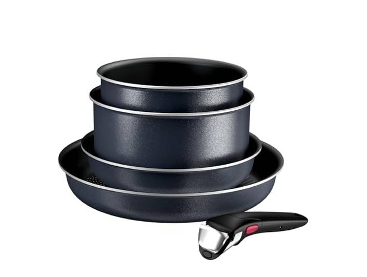 Tefal Ingenio Enjoy Pfannen-Set, 2-teilig, 22/28 cm + 2 Stielkasserolle 18/20 cm + abnehmbarer Griff, induktionsgeeignet, antihaftbeschichtet, Titanbeschichtung, Thermo-Signal, ofengeeignet