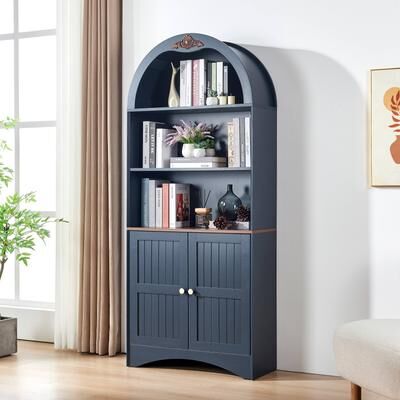 Ostweer Sideboard Blue Freestanding Storage Bookcase with Adjustable Shelves, Arched Storage Cabinet Display Cabinet