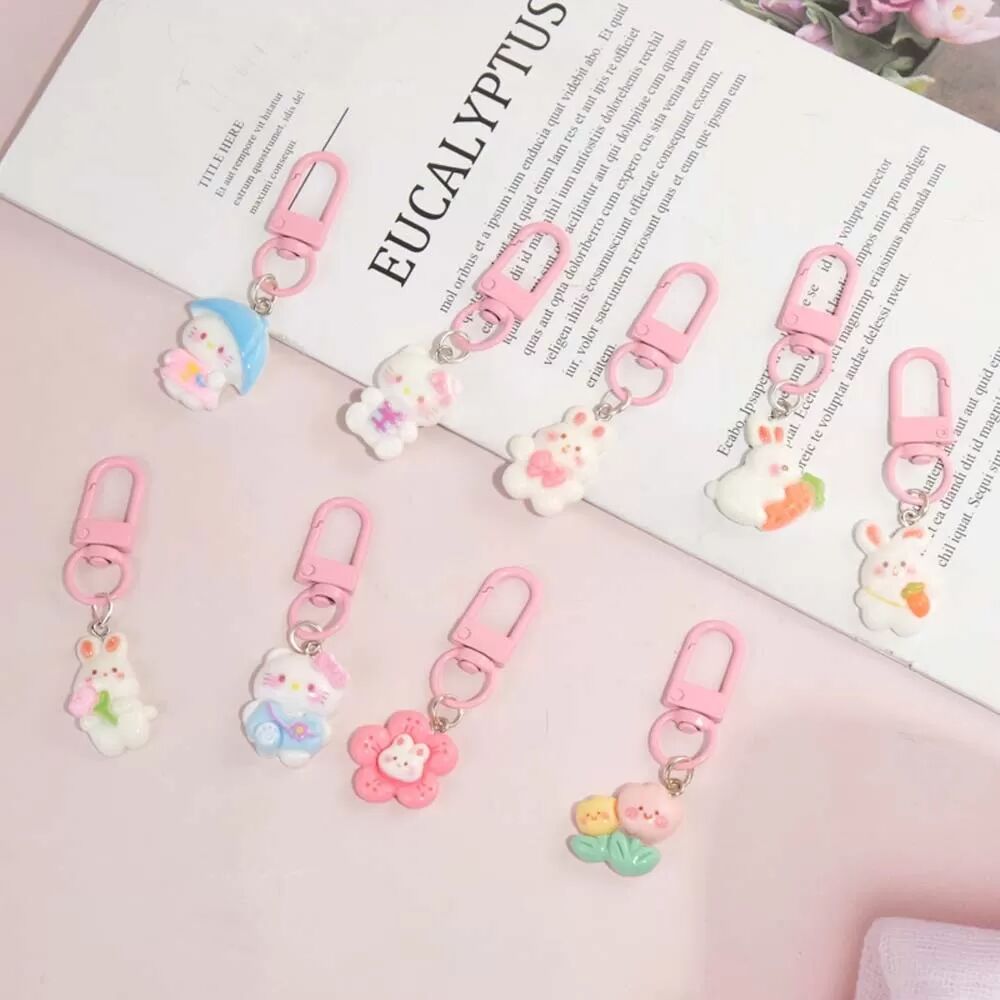 INF 10er-Pack Niedlicher Karottenhasen-Schlüsselanhänger, Weißer Legierungs-Schlüsselanhänger mit Blumen und Schleife