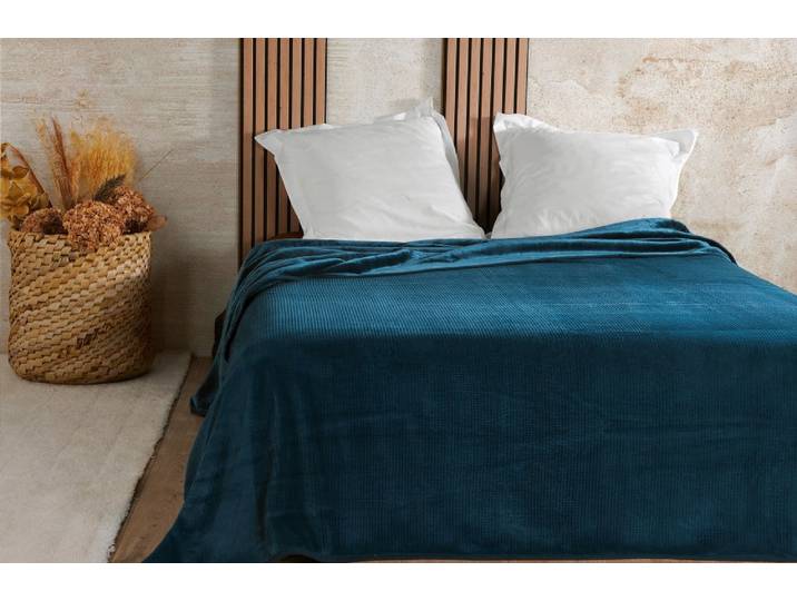 Couvre lit velours gaufré - 240x260cm - Bleu marine