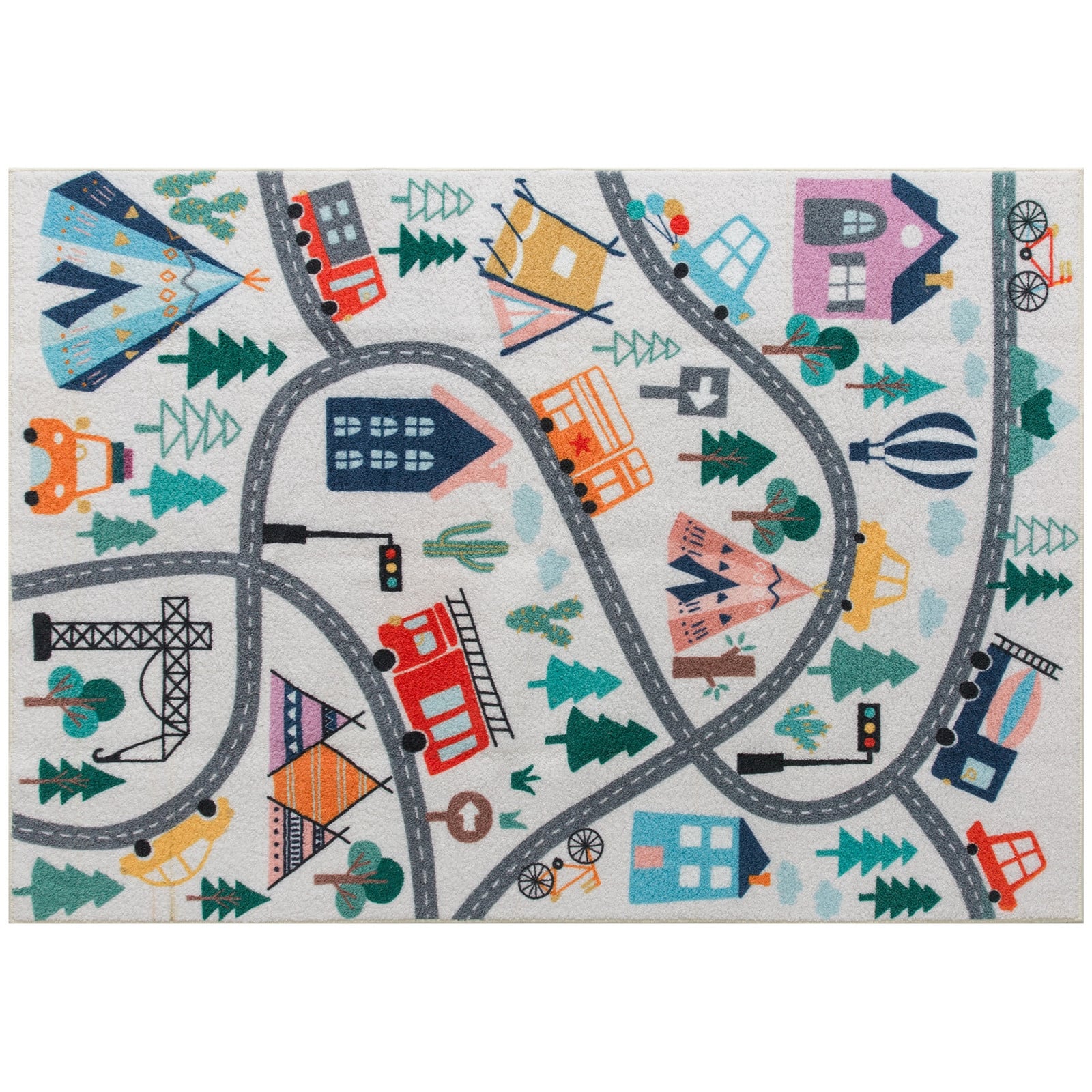 HOMCOM Tapijt met Autobahn-patroon, wit, zacht fleece van polyester, modern en kleurrijk ontwerp