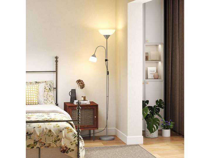 HOMCOM Lampadaire Salon 2 Têtes Métal E27/E14 Noir