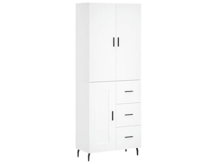 Roanoer Highboard Weiß 69,5x34x180 cm Schrank mit Türen Eleganter Standschrank mit Metallfüßen und Türen für Wohnzimmer, Flur und Schlafzimmer.