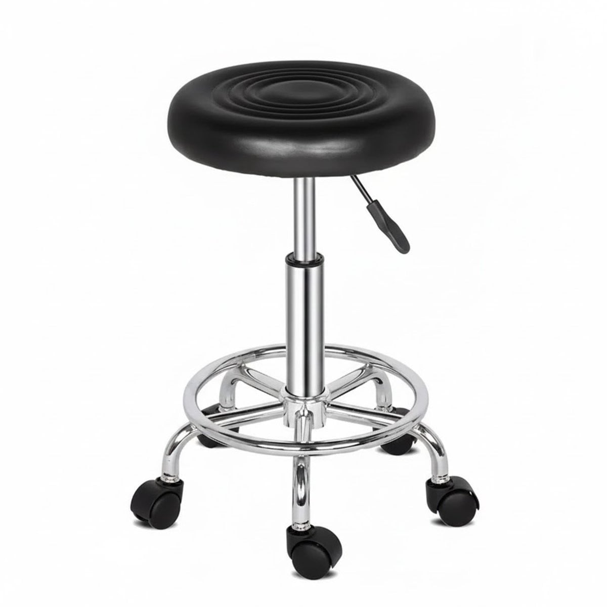 Professionele 360° Salon Kruk – Verstelbaar – Met Chromen Basis en 5 Wielen – Zwart
