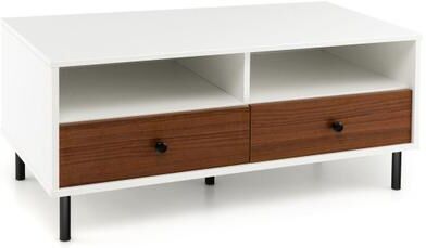 Costway 2 Tier 40 Inch Length Modern Rectangle Coffee Table with Storage Shelf and Drawers-White