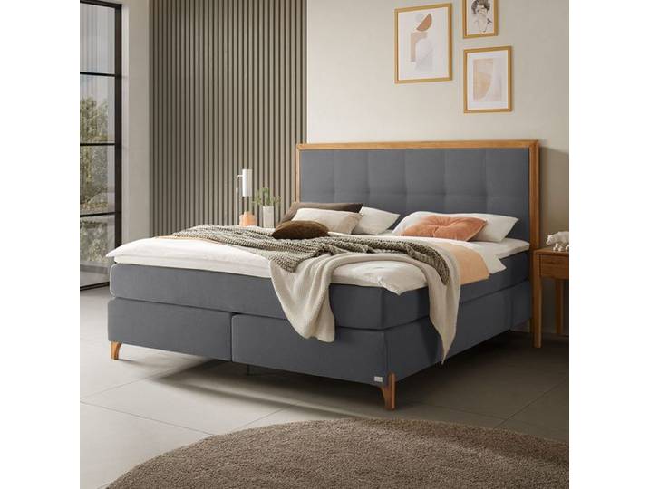 Boxspringbett Knossos Velours-Strukturstoff 160x200cm TTF-Box Härtegrad: H2 Dunkelgrau klassischer Stil