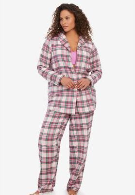 Plus Size Women's Classic Flannel Pajama Set by Dreams & Co. in Pink Plaid (Size S) Pajamas