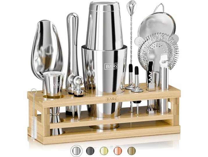 BARE BARREL® Mixology Barkeeper Kit Bar Set 16-teiliges Cocktail-Shaker Set Martini Barware Mixing Tools für Home Barkending inkl. 35 Rezeptkarten Geschenkset (793.8 g Boston Shaker,