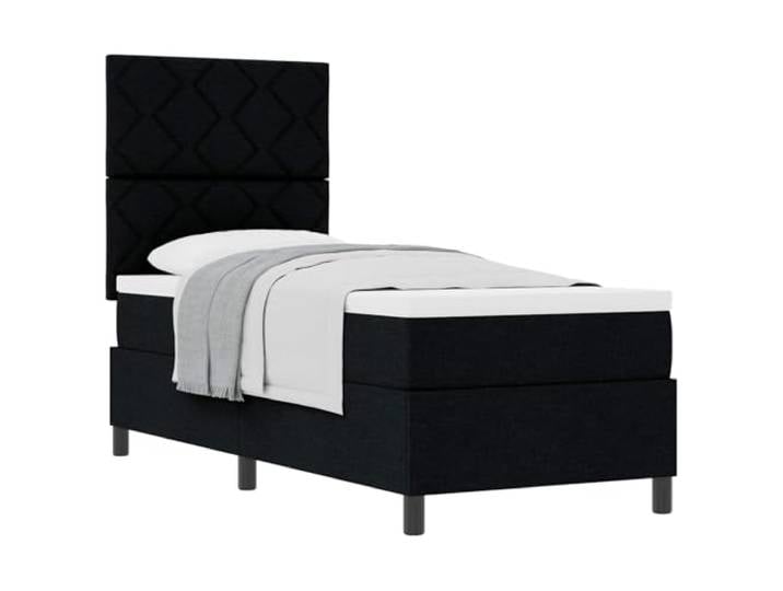 KTHLBRH Boxspringbett mit Kopfteil schwarz 80 x 200 cm Stoff Feste Latten aus Holz oder Metall, Füße aus schwarzem Kunststoff, Kopfteil in 2 Höhen verstellbar, Montage mit