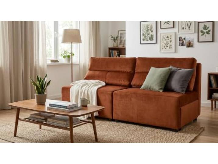 2-Sitzer-Sofa, ausklappbares Schlafsofa mit Stauraum, rosa, KIMO Family Möbel