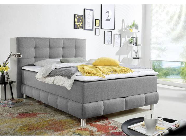 Boxbett, Struktur, Grau, 154×230 cm, Mit Bettkasten & Topper, XXL, Modern, Inosign