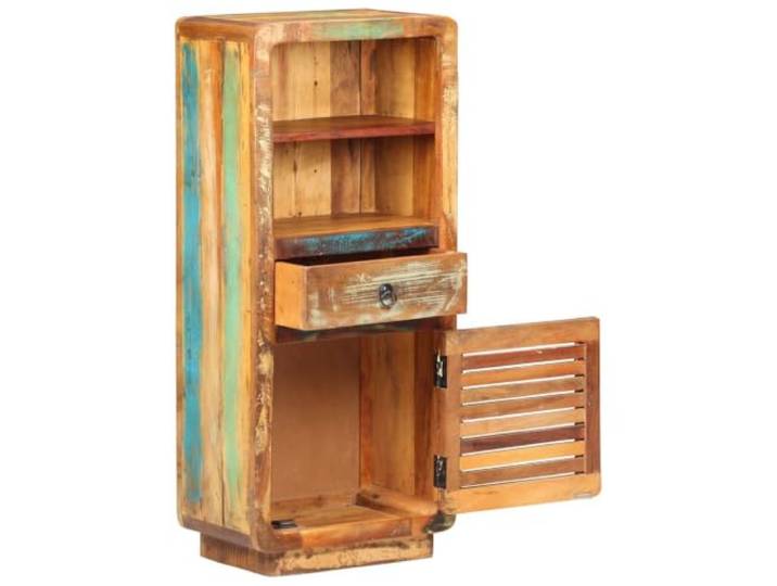 KLGBNCVE Highboard 45x32x110 cm Altholz Massiv Vintage-Charme, gemischte Farben, Tür, Schublade, zwei Regalfächer, wiederverwertetes Massivholz