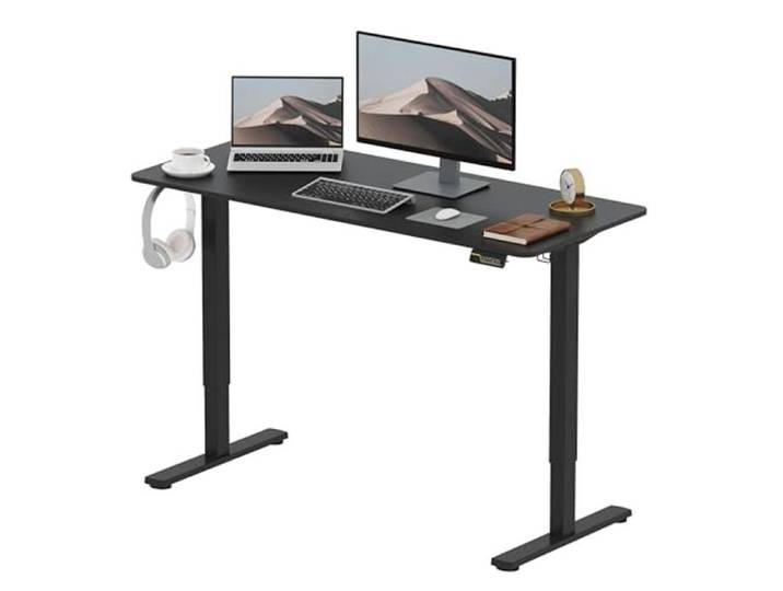 SANODESK Bureau Assis Debout Électrique Bureau Réglable en Hauteur avec Crochet et Fonction Mémoire Plateau Noir 140x60cm