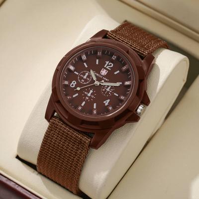 USA Free Shipping Shop Rugged Military Watch For Men With Nylon Strap Sport Quartz Tactical Wrist Watch brown Without Box