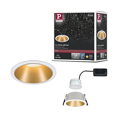 Paulmann Cole LED inbouwspot rond, wit en goud, dimbaar, warm wit, inclusief 6,5W lamp
