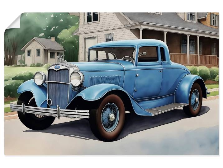 Wandbild ARTLAND Blauer Oldtimer der 1930er Jahre , blau (farbe bild(er): blau), B:60cm H:40cm, Papier, Bilder, Wandbild, als Alubild, Leinwandbild, Poster, Wandaufkleber in verschied. Grössen