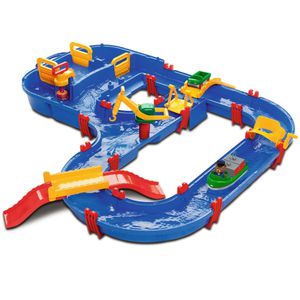 AquaPlay Wasserbahn 8700001528 Mega Bridge, mit Brücke, Schleuse, Kran und 2 Booten, 49 Teile