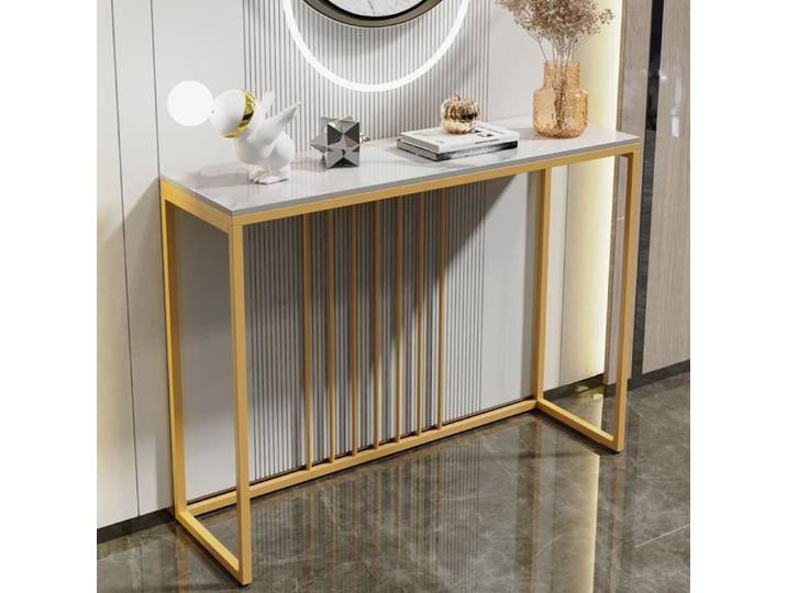 Table Console Entree en Marbre Blanche Cadre en Fer pour Salon Entrée Couloir
