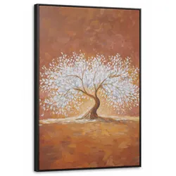 LEINWAND Bilder mit Rahmen - Abstrakt - Baum - Weiß - Blätter - 60x90