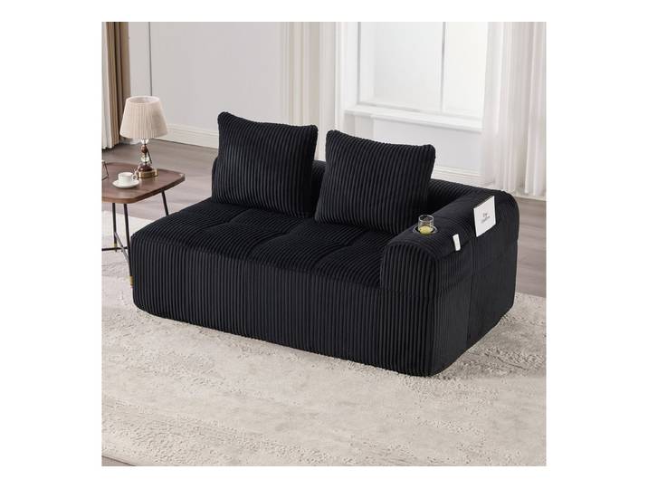 MODFU Sofa Cord-Kompaktsofa, mit seitlicher Tasche für Handy & Fernbedienung, integrierter Getränkehalter