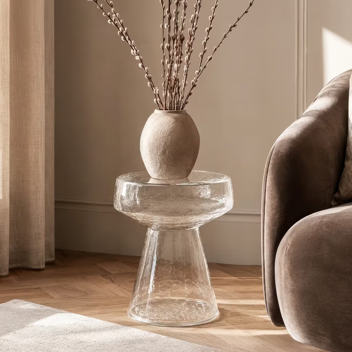 Brix Ronde Bijzettafel van Glas, Transparant, Ø37 cm