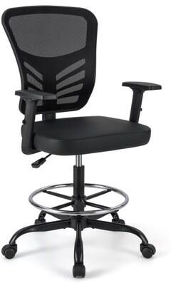 Costway Mesh Drafting Chair Office Chair with Adjustable Armrests and Foot-Ring-Black