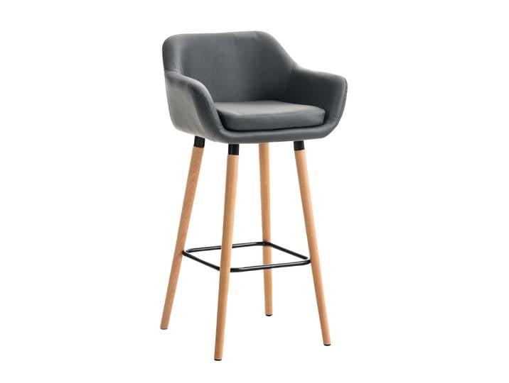 TPFLiving Barhocker Grande Gestell Holz Kunstleder - Grau