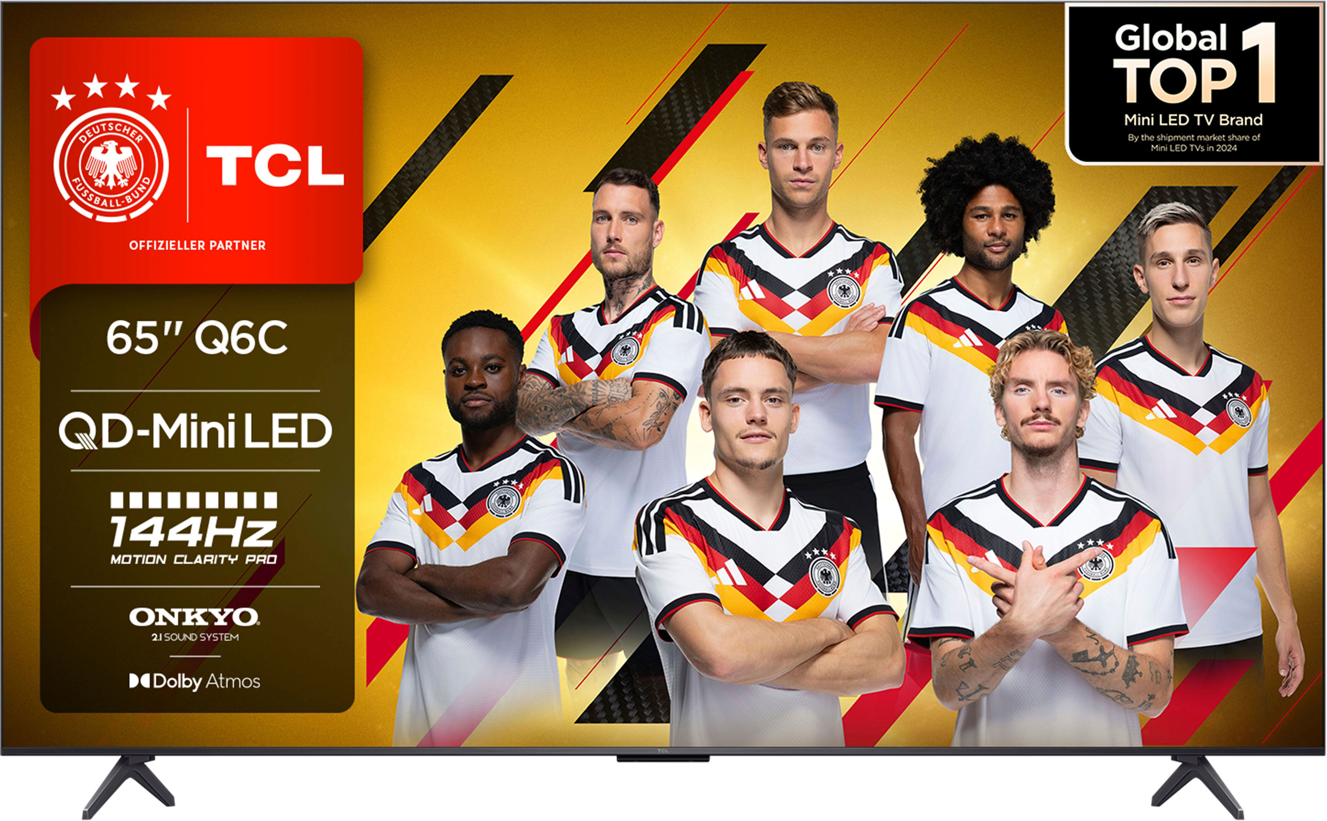 TCL Mini-LED-Fernseher "65Q6CX1", Energieeffizienz: F, schwarz, 65, Fernseher, 4K Multi-HDR Dolby Vision, 144Hz, ONKYO Dolby Atmos, Apple Airplay 2, Mini-LED-Fernseher