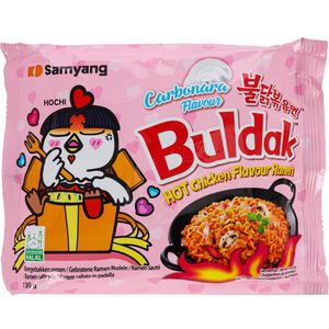 Samyang Fertiggericht Buldak Hot Chicken Carbonara Ramen, scharfe, koreanische Nudelsuppe, je 130 g, 5 Stück